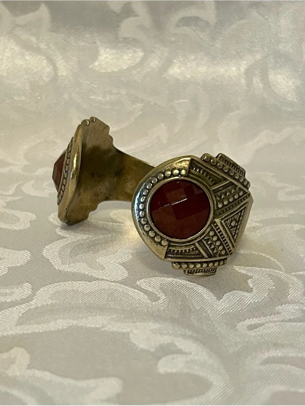 Lucky Brand Brass/Gold-Tone Chunky Cuff Bracelet, Red Acrylic Stones